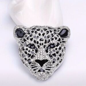 Elegant Silver and Black Leopard Brooch